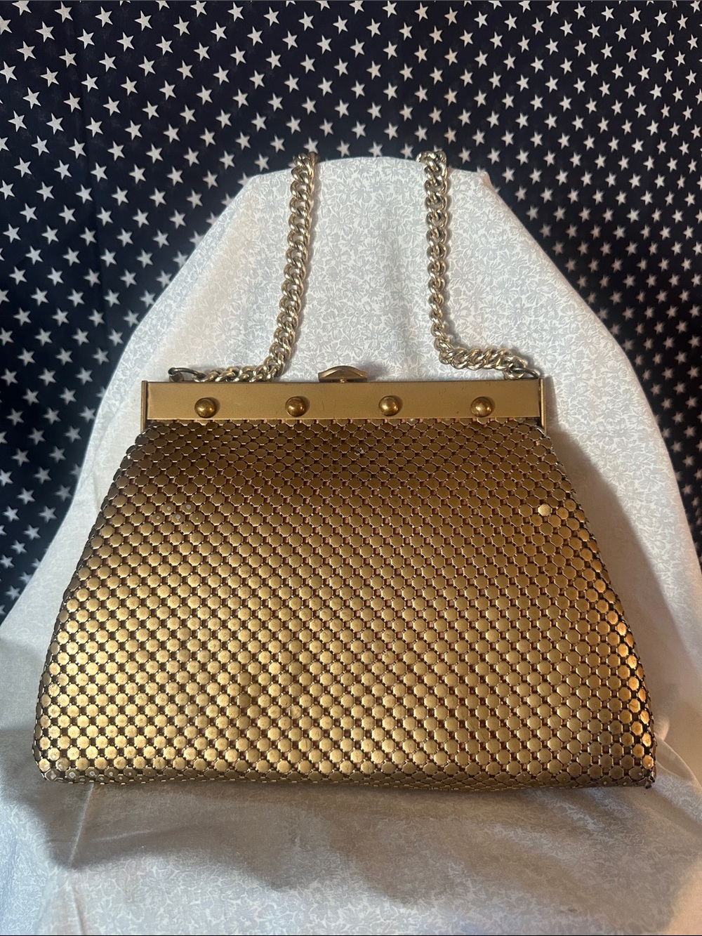 Gold Mesh Chain-Handle Evening Clutch